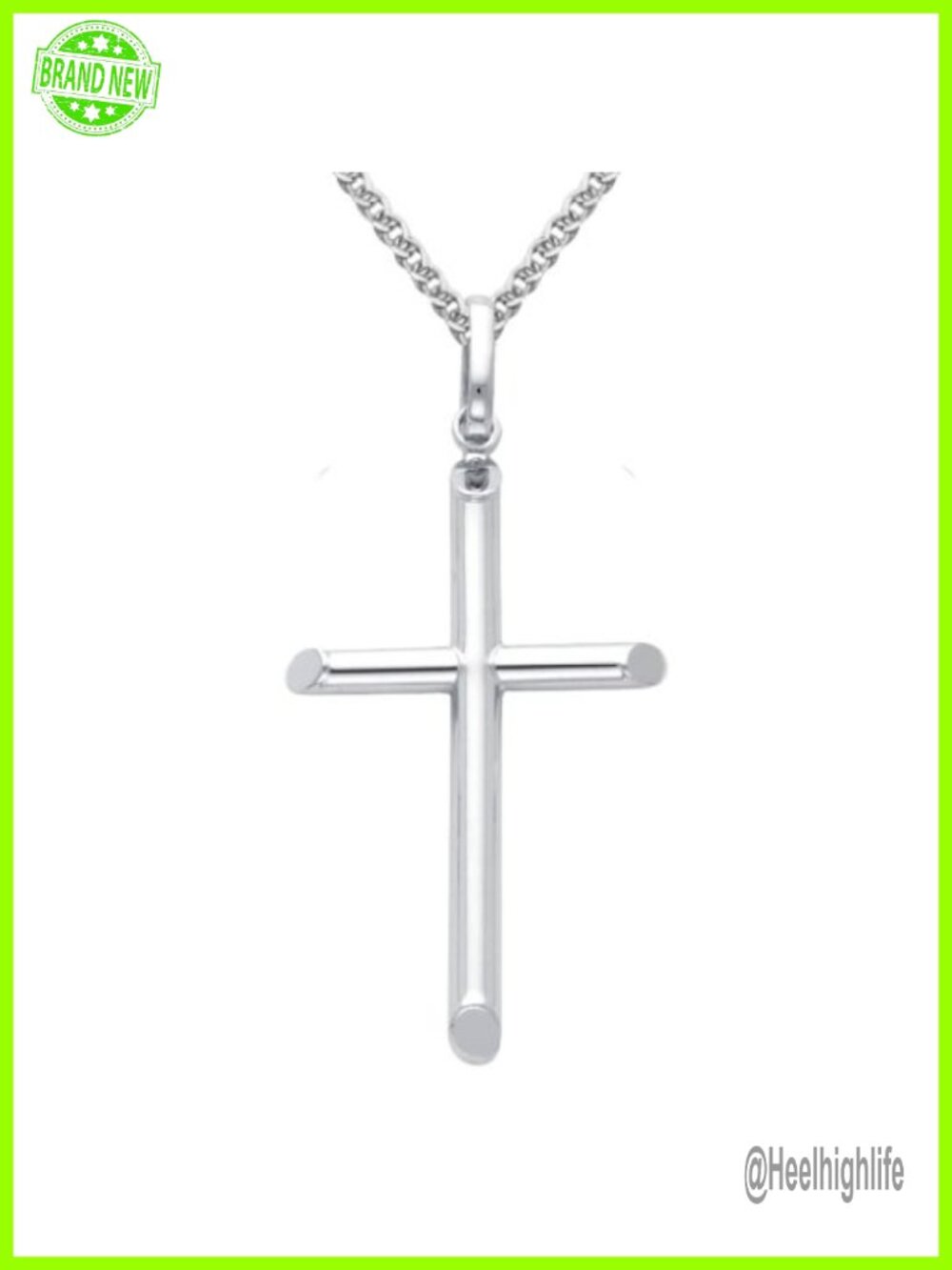 14k White Gold Cross Pendant Necklace 1.5mm Flat Open Wheat Chain 22"